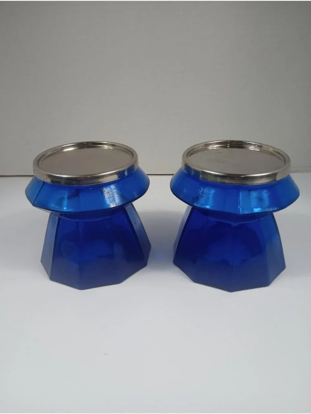 Vintage Retro Cottage Hand Blown Cobalt Blue Art Glass Glossy Large Bowl